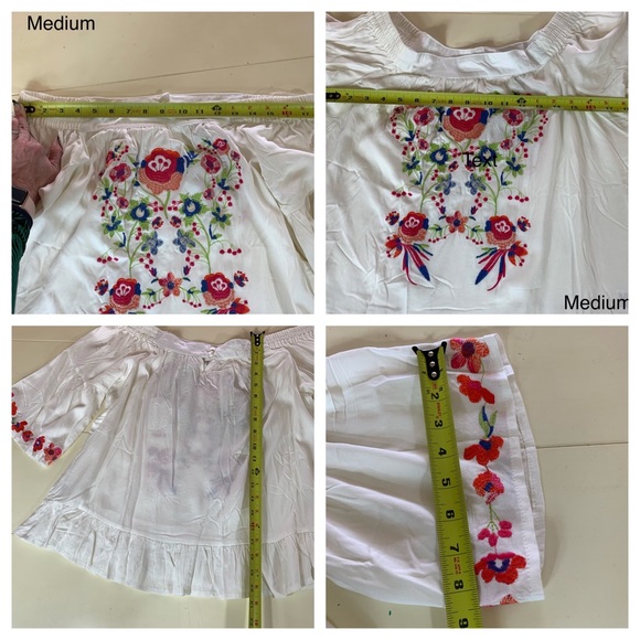 ❗️SALE❗️Cream Boho Embroidered Off Shoulder Top - Picture 3 of 5